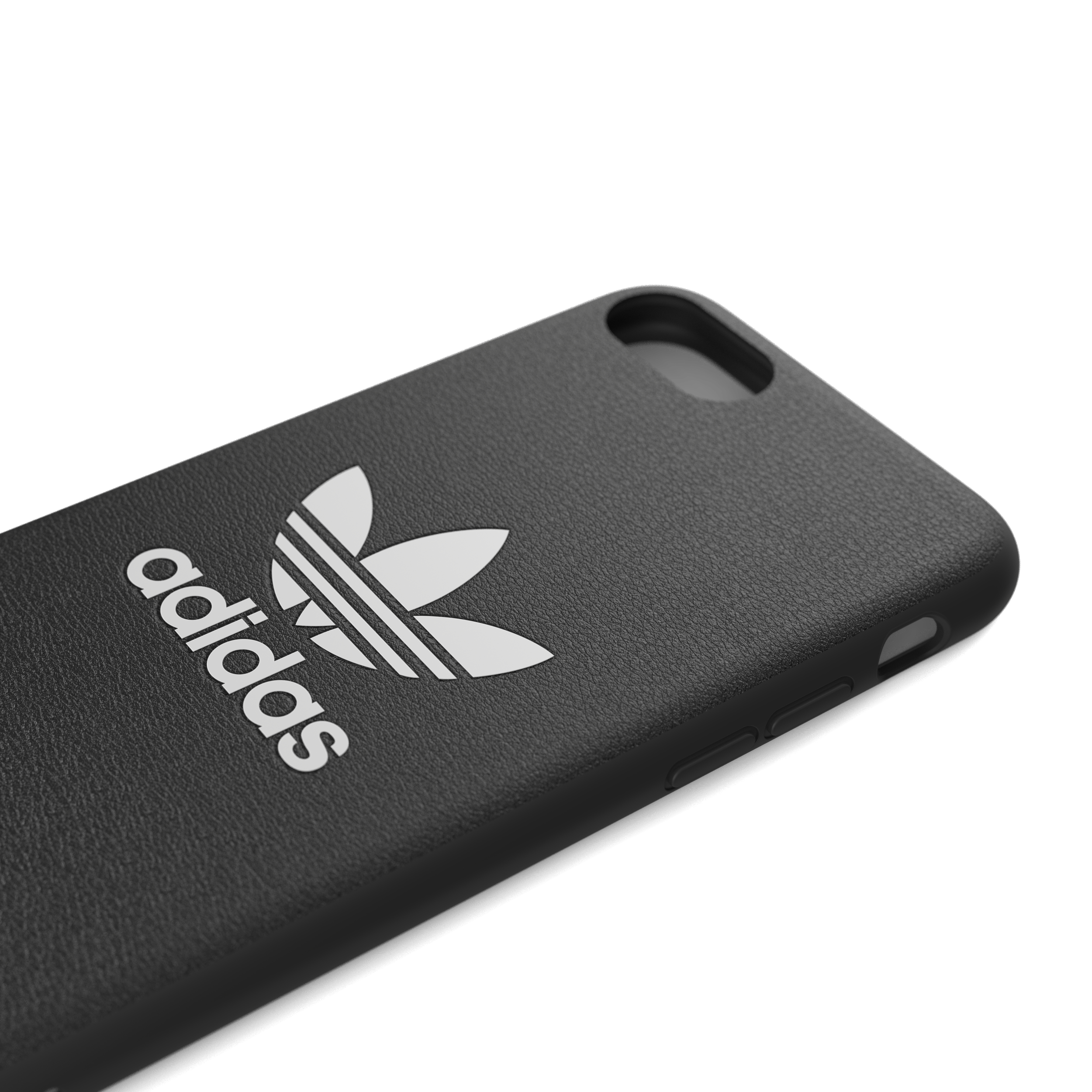 Schwarze Handyhülle mit Adidas-Logo, vor weißem Hintergrund.