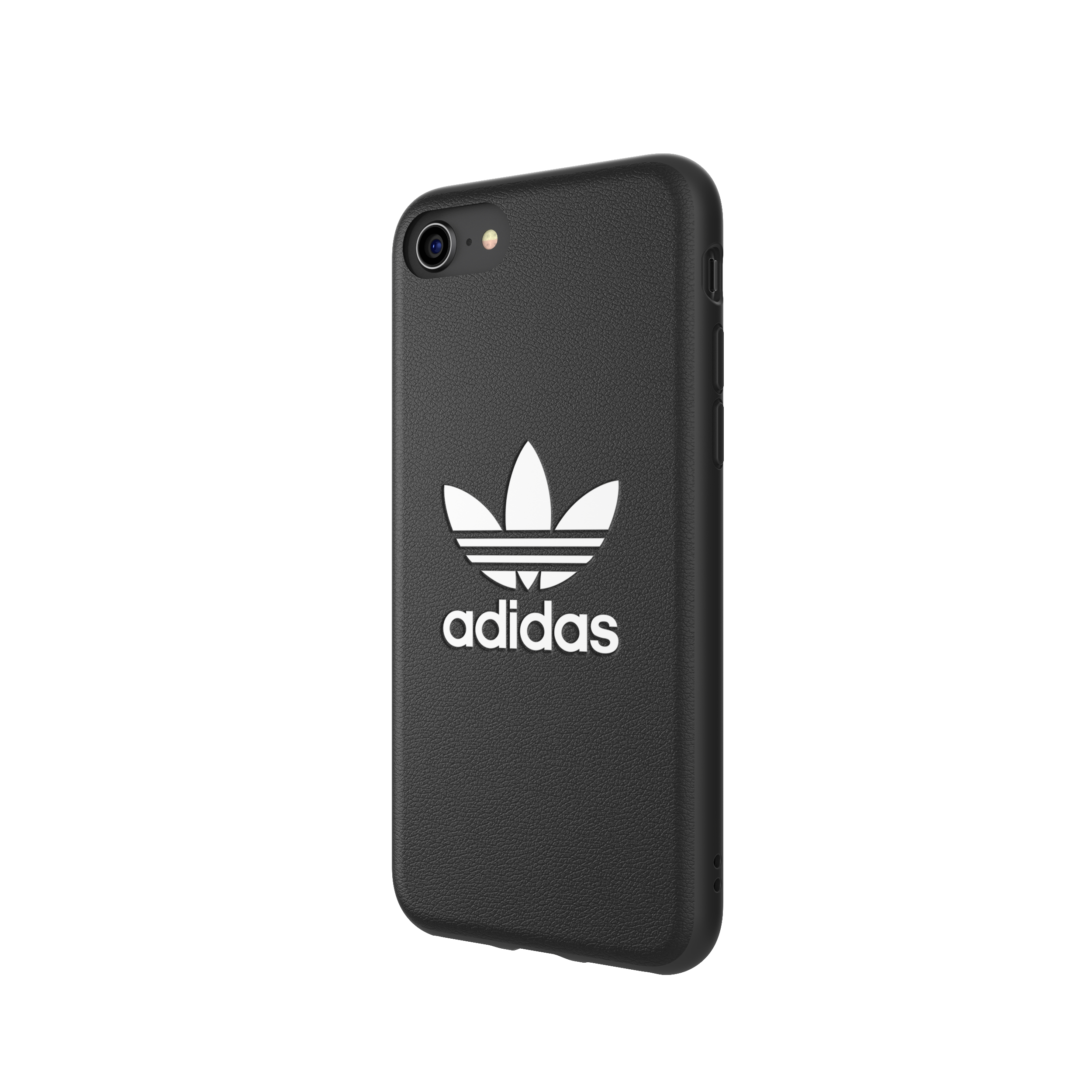 Schwarze Handyhülle mit Adidas-Logo. Weißer Hintergrund.