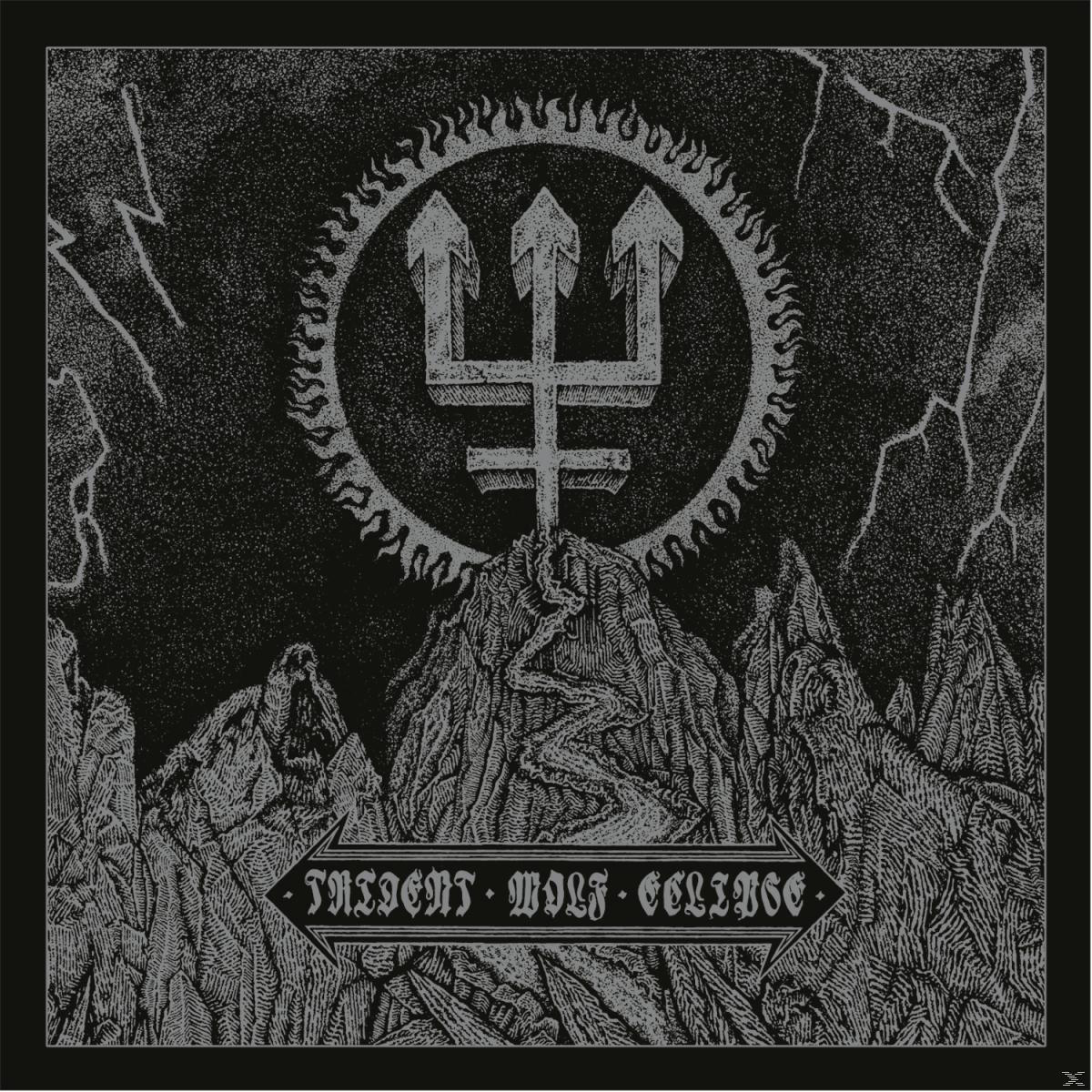 Albumcover: Schwarz-Weiß-Bild. Dreizack-Symbol über Bergen. Text: Insistent Wolf Eclipse.