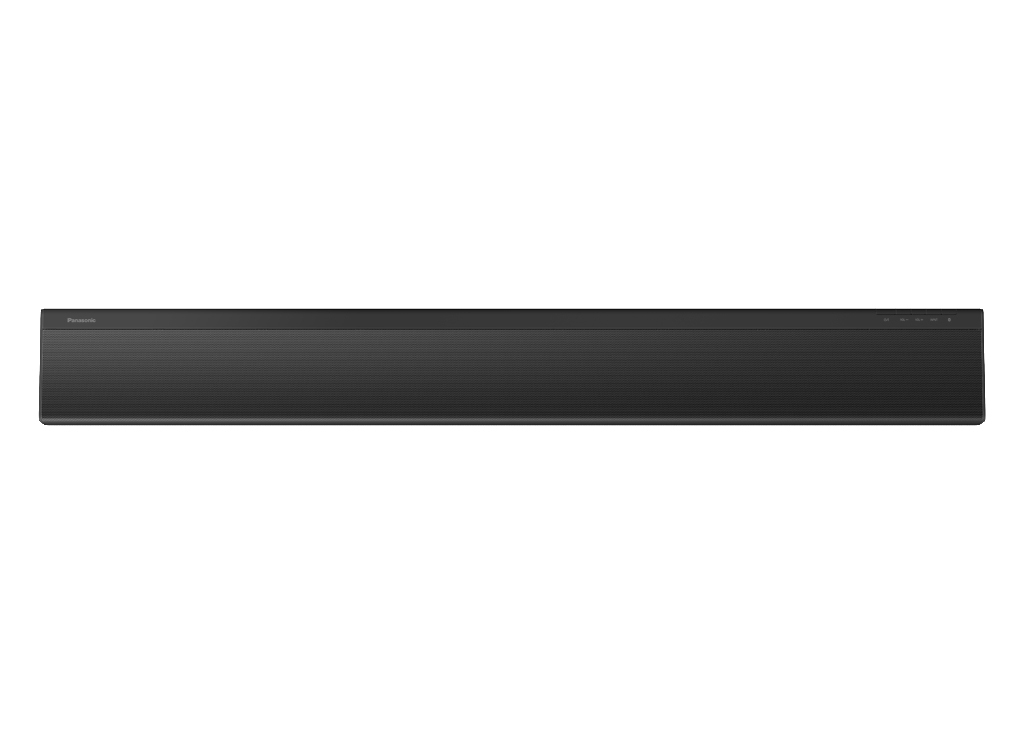 Eine schwarze Panasonic Soundbar, lang und rechteckig.