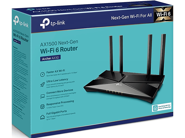 TP-LINK WLAN Router Archer AX10, AX1500, Schwarz — Foto 2 von 5
