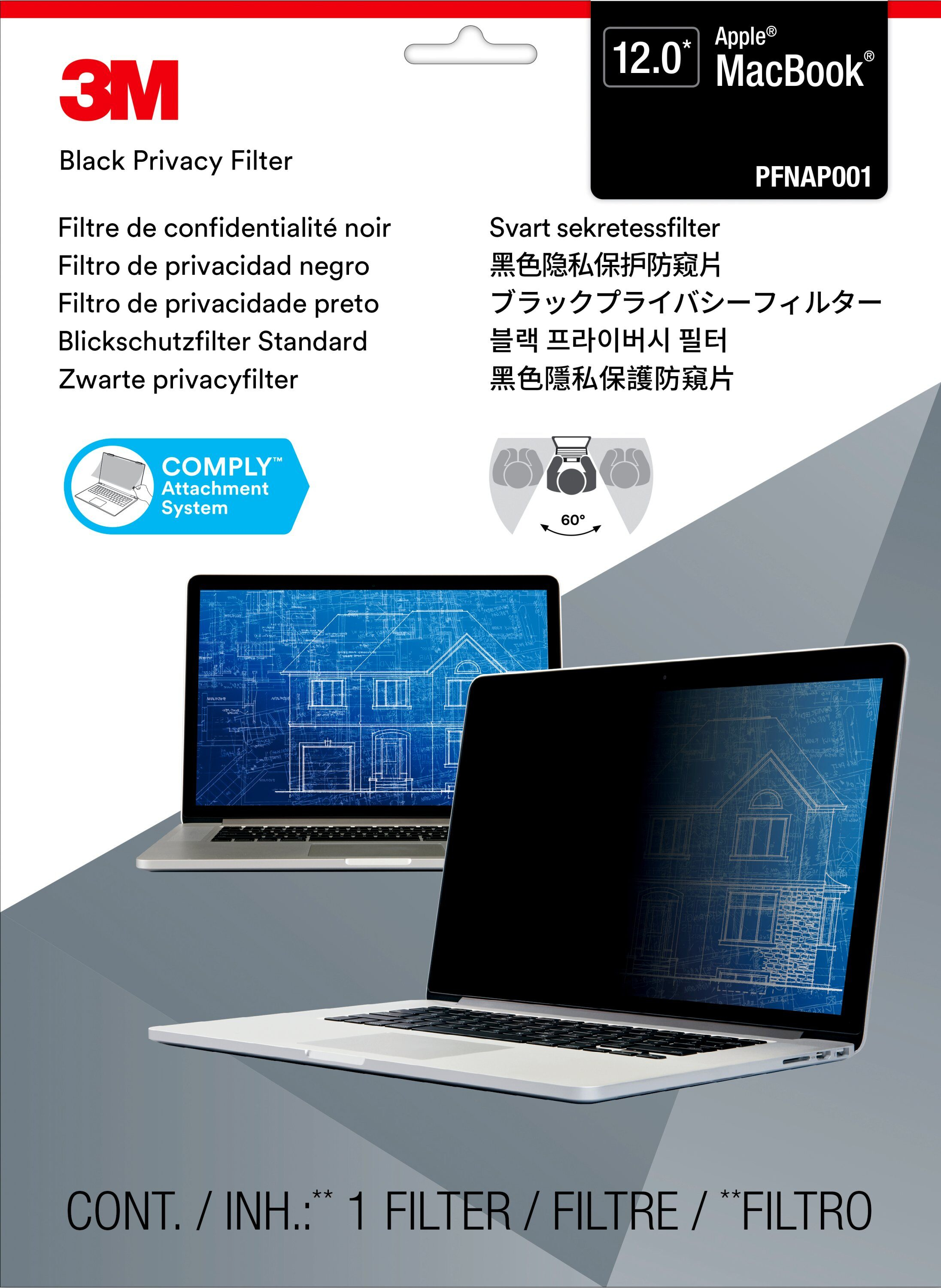 3M PFNAP001 Thin Blickschutzfilter Standard für Apple® MacBook 12 Zoll, Apple, MacBook 12 Zoll, Schwarz