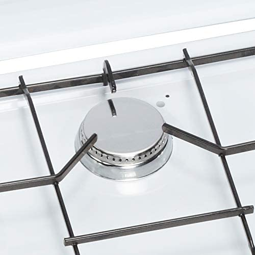 A white stove top with a single burner. The burner is silver and has a circular design.