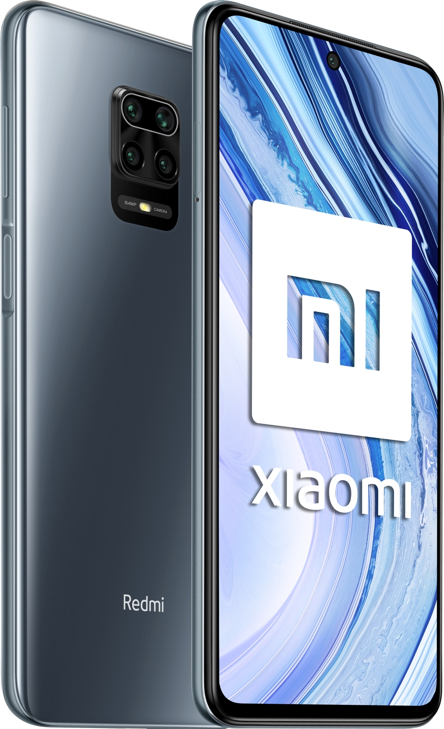 Teléfono azul con cámara, logotipo blanco de Xiaomi.