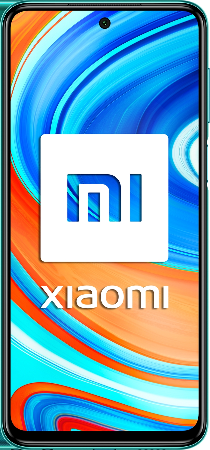 La pantalla del teléfono Xiaomi muestra el logotipo de la marca y un fondo azul.