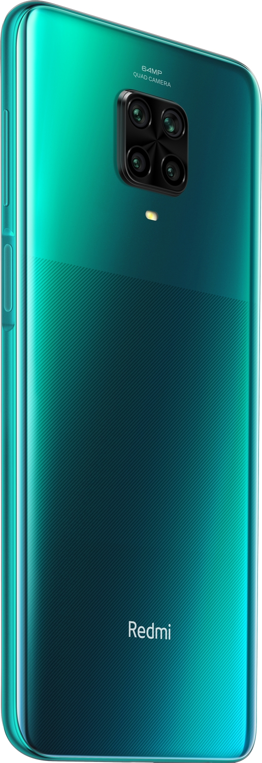 Teléfono inteligente degradado verde en fondo blanco, con cuatro cámaras.
