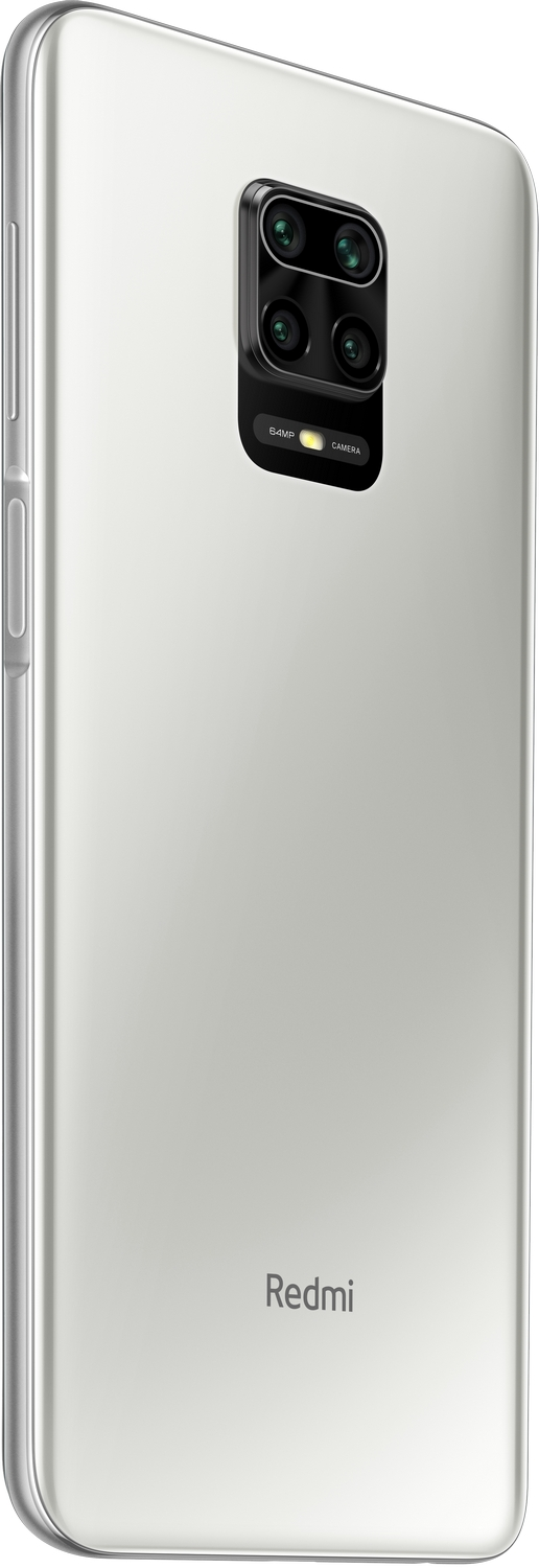 Parte trasera de teléfono plateado con cámara, logo Redmi y botones laterales.