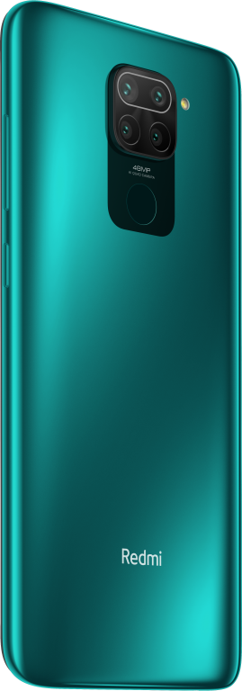 Un smartphone de color verde azulado. La parte trasera muestra la cámara y la marca Redmi.