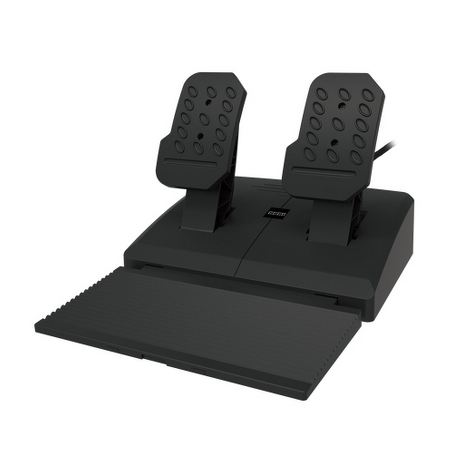 Pedales de juego de carreras negros. Dos pedales y base de reposapiés.