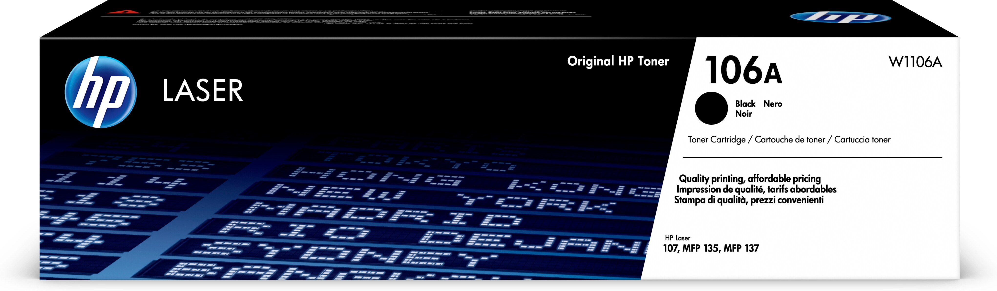 Eine HP Laser Toner-Box mit Produktinformationen.