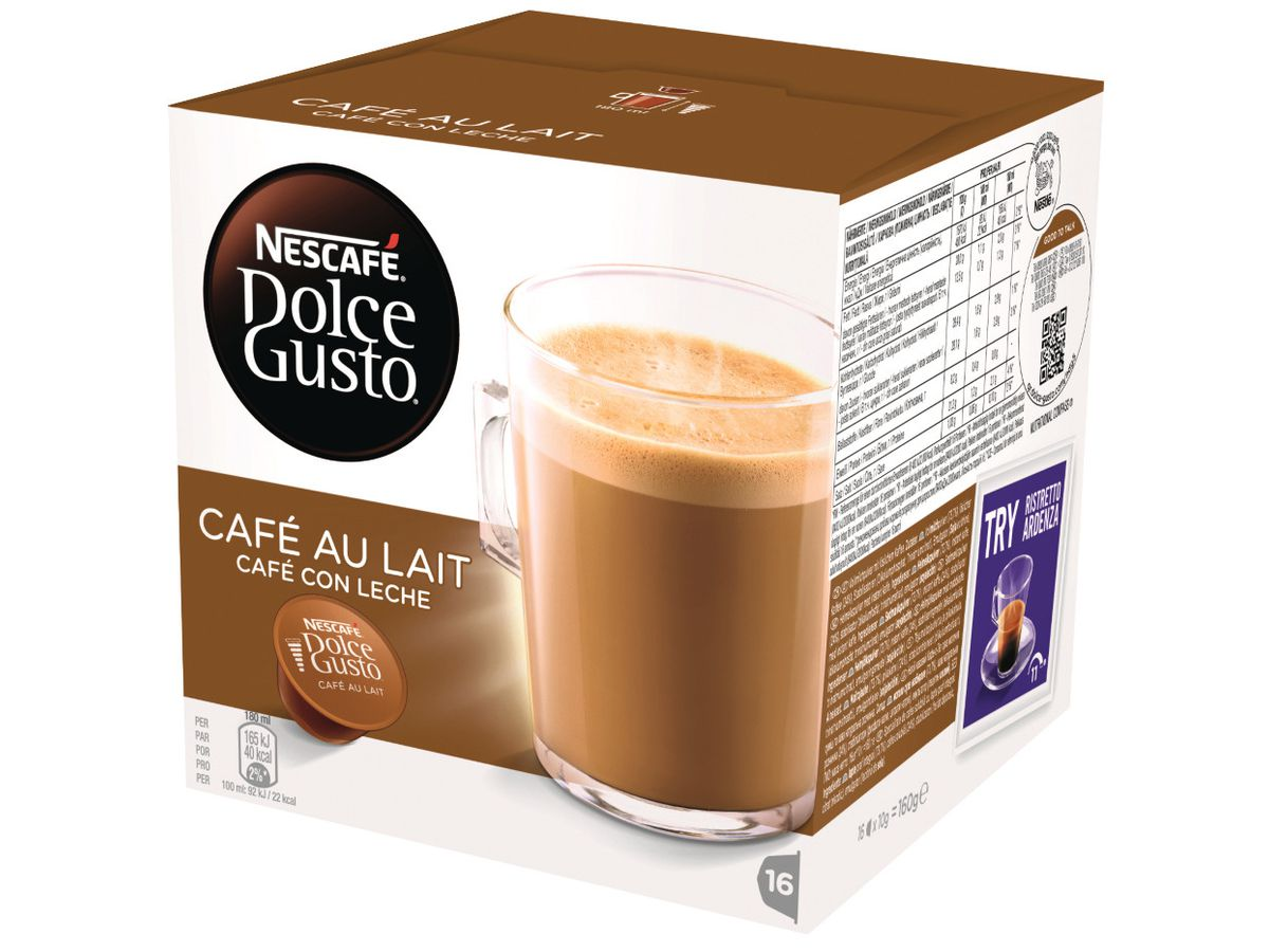 Cápsulas monodosis - Dolce Gusto Café con leche,Pack de 16 cápsulas para 16 tazas