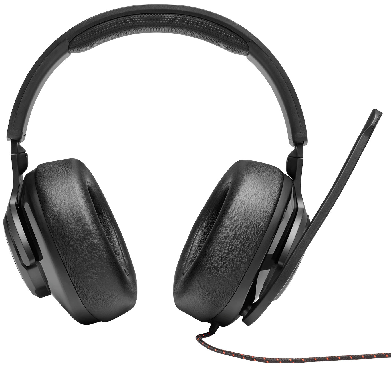Black headphones, headset with a microphone.