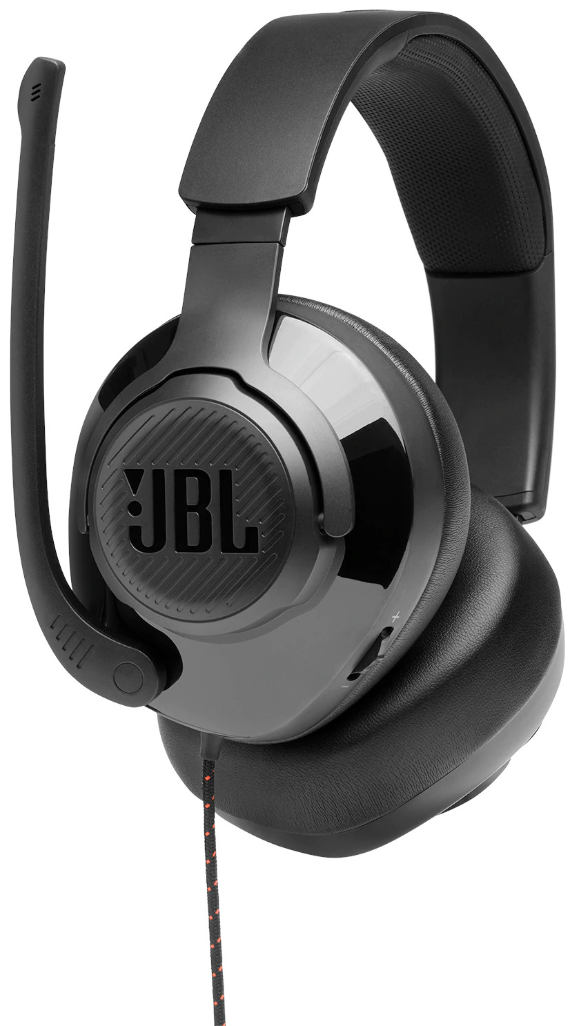 Black JBL headset with a microphone. The headset has a JBL logo on the ear cup.