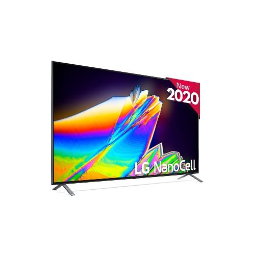 TV LG NanoCell 2020, vista lateral, con pantalla colorida y pegatina roja "Nuevo 2020".