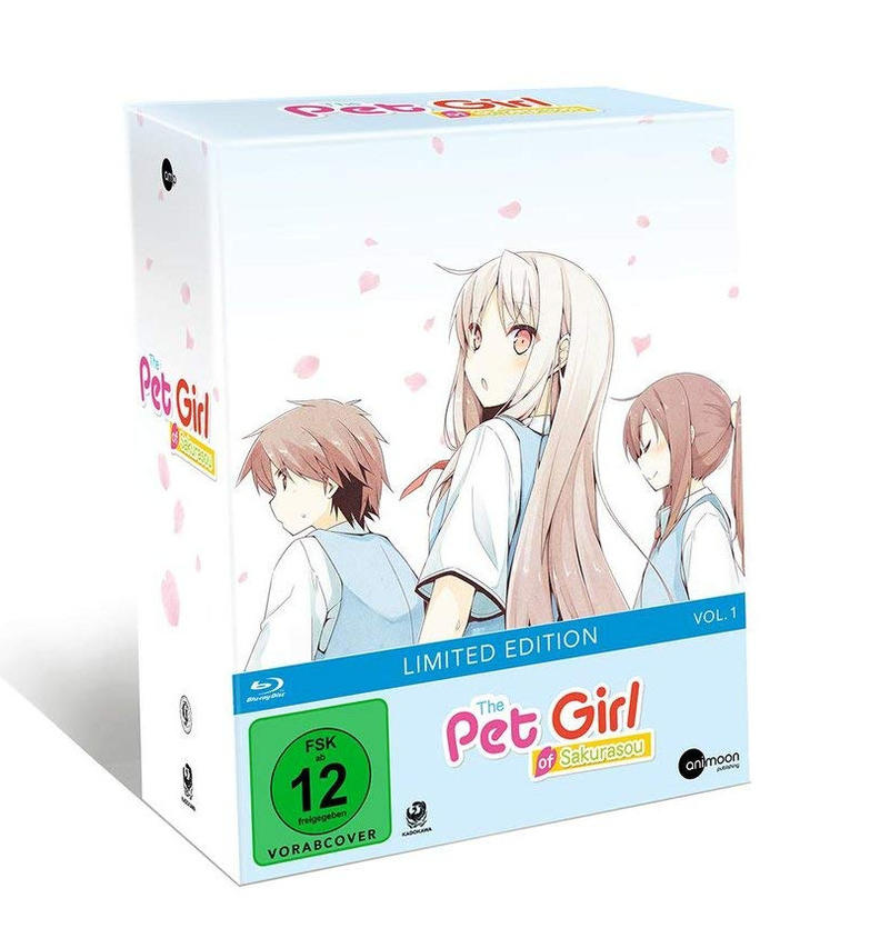 The Pet Girl of Sakurasou Vol.1 Blu-ray Box. Anime-Figuren auf dem Cover. Weißer Hintergrund.