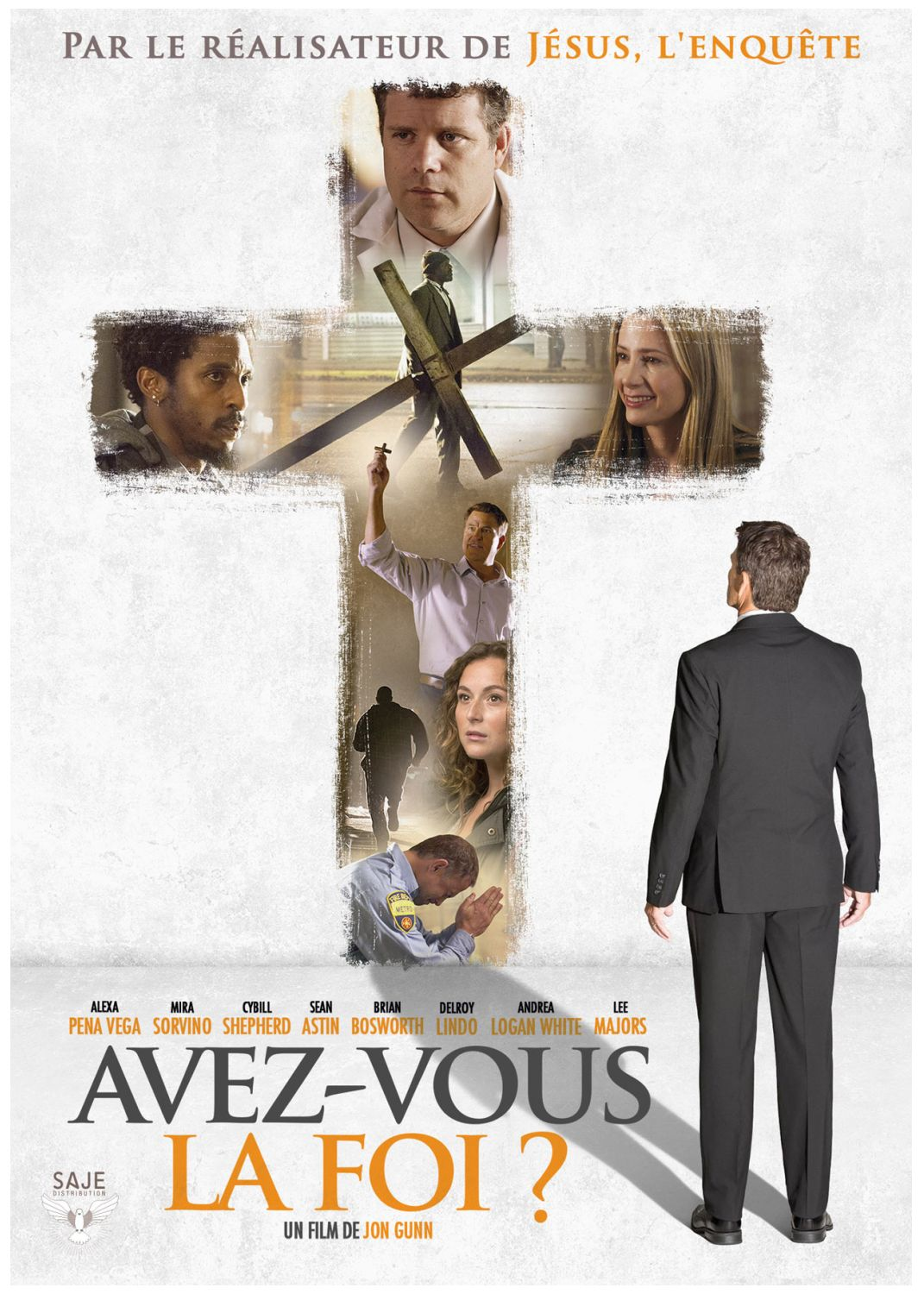 Filmposter met kruisvormige afbeelding van gezichten en de vraag 'Heb je geloof?'