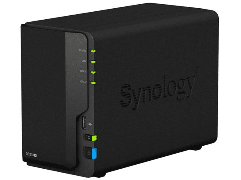 Servidor NAS - Synology DS218+, 2 Bahías, Cloud Station Backup, 2 núcleos 2.5 GHz, 2 GB DDR3L, Negro