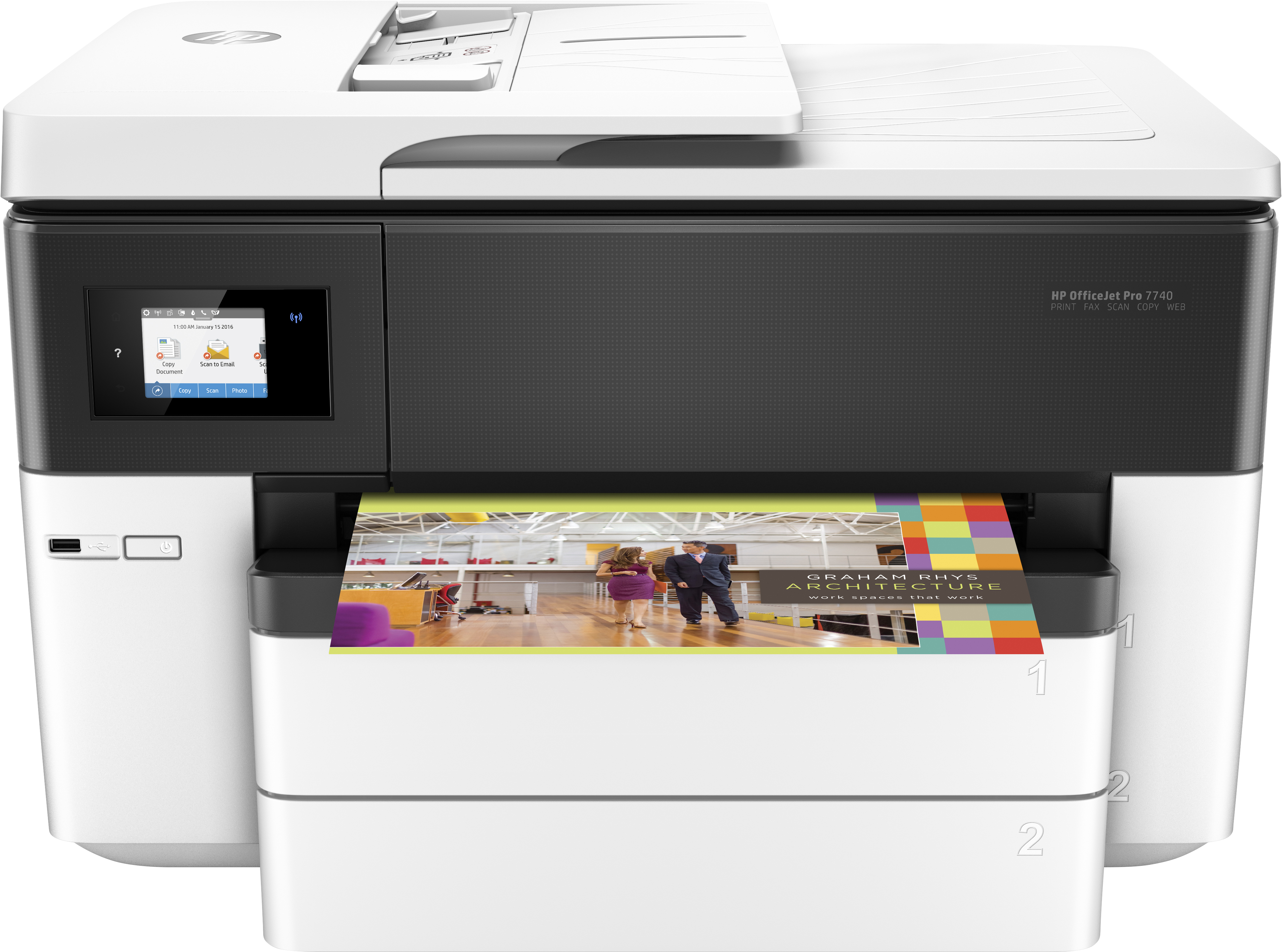 Impresora Tinta Hp officejet pro 7740 wifi copia escanea fax hasta tamaño a3 imprime usb 2.0 ethernet direct smart app blanco 22 7740wf
