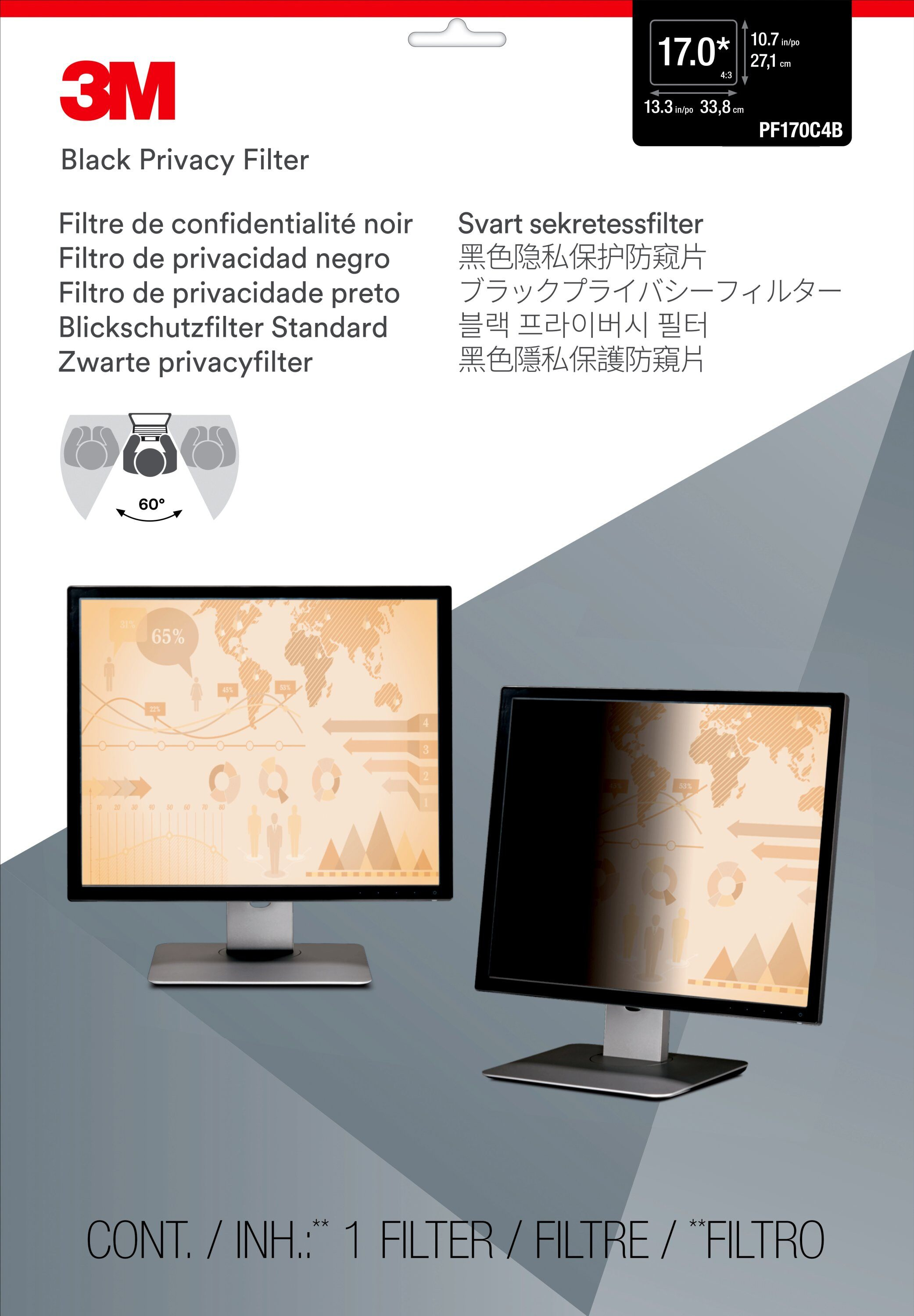 3M 17.0 LCD Ekranlı Monitör İçin Ekran Gizlilik Filtresi