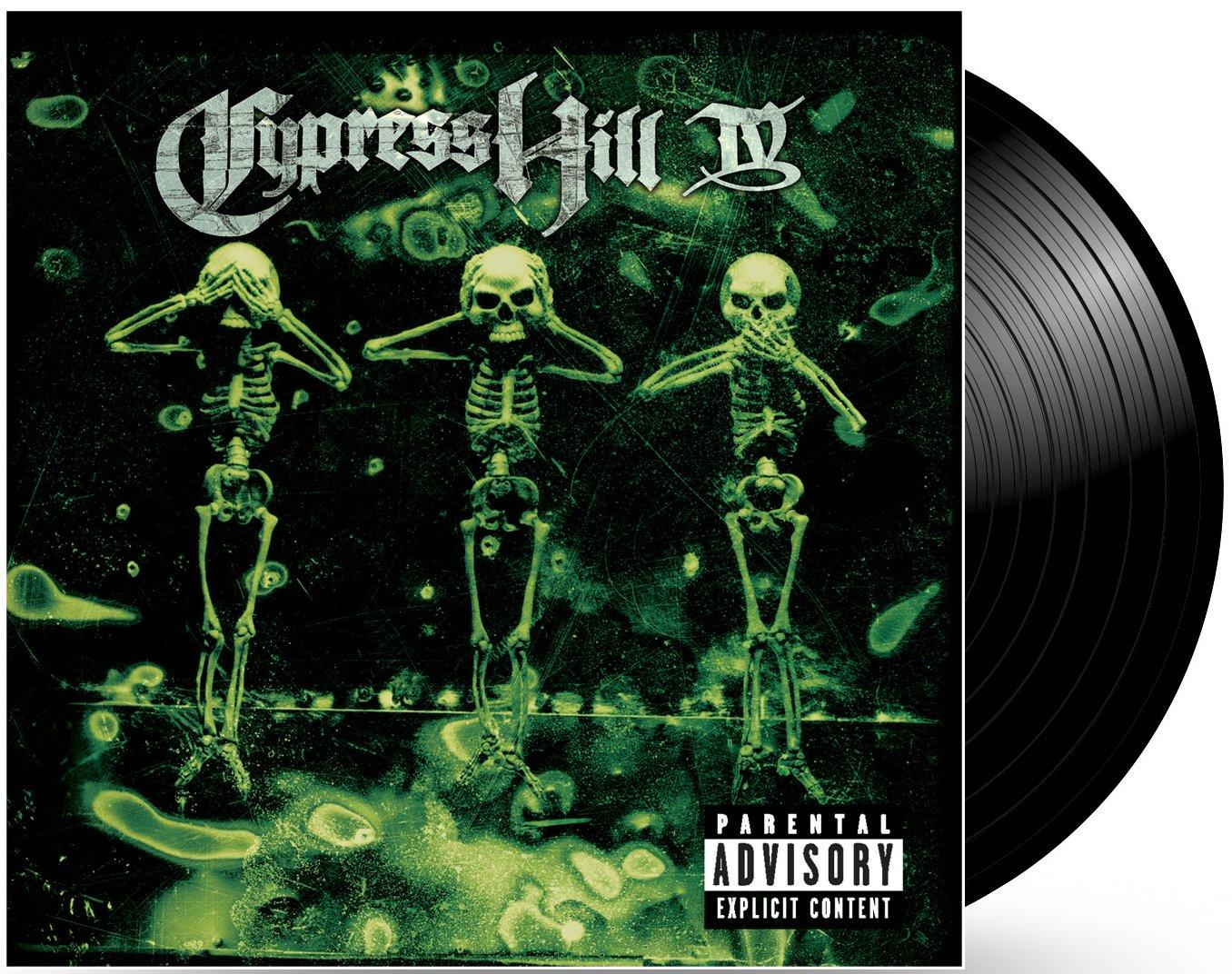 Cypress Hill IV album borítója csontvázakkal és szülői felügyeleti figyelmeztetéssel.