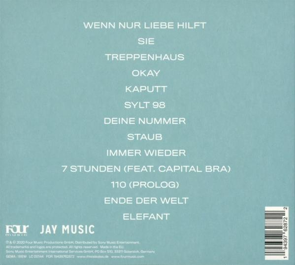 Albumcover mit Songtiteln und Logo, auf hellblauem Hintergrund.