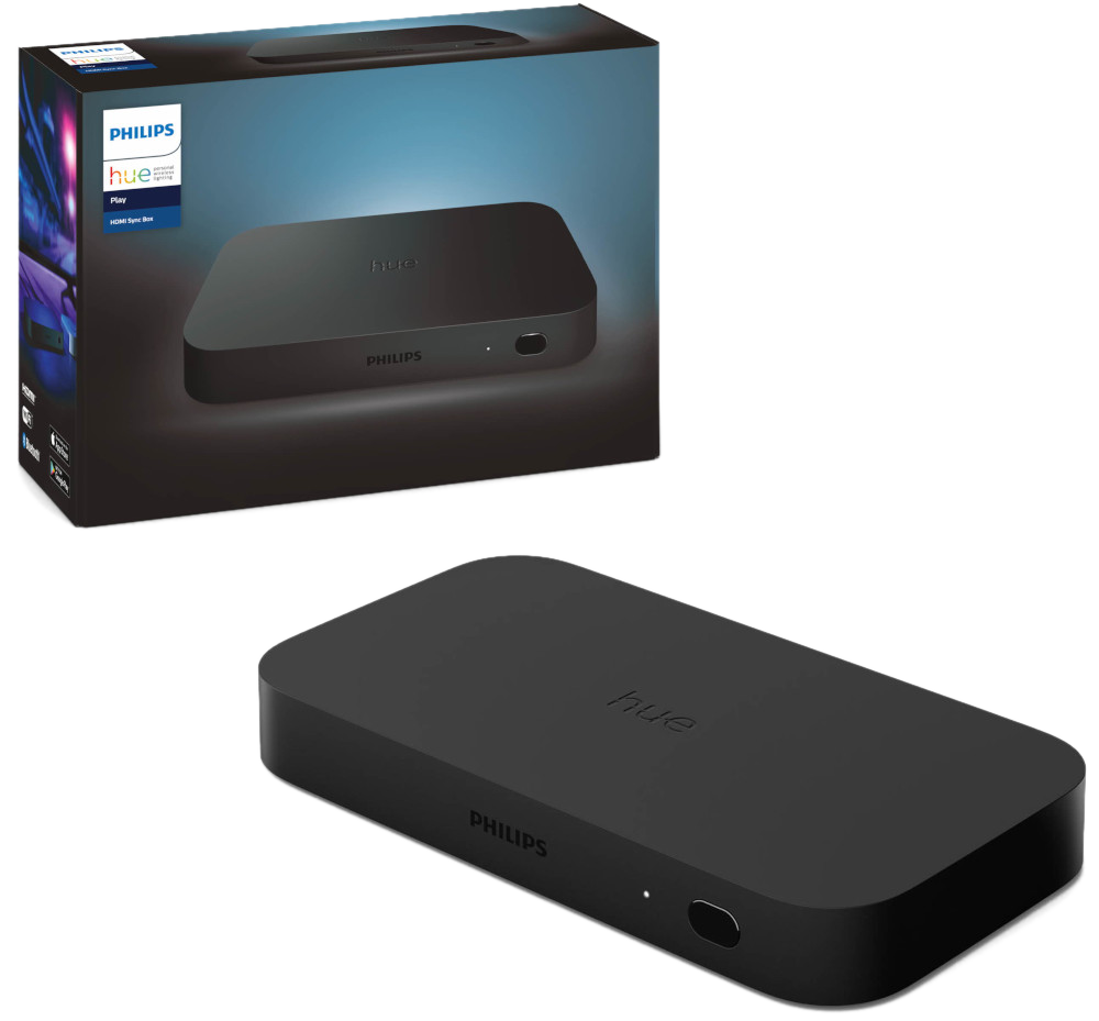 Zwarte Philips Hue Play box en doos ernaast.