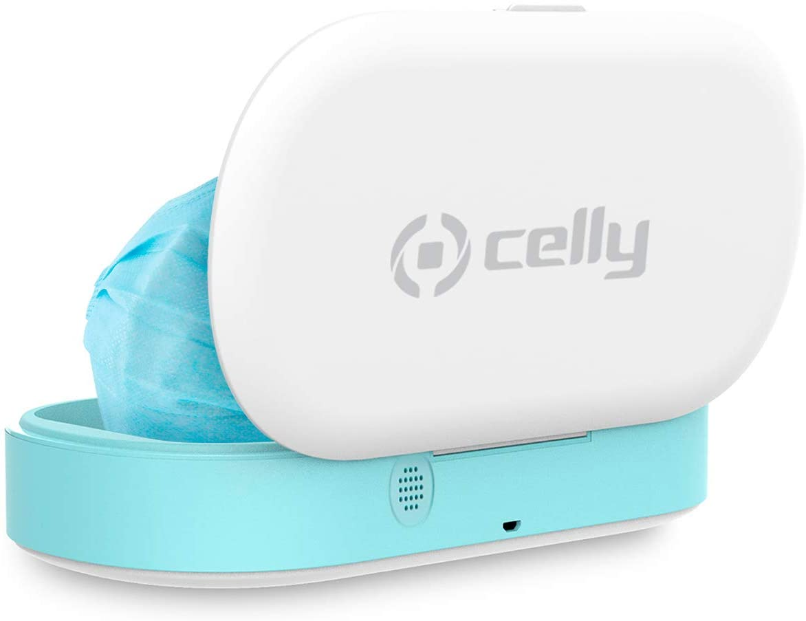 Esterilizador - Celly ProSterilizer, Para móviles o mascarillas, Rayos UV-C, Aromaterapia, Turquesa