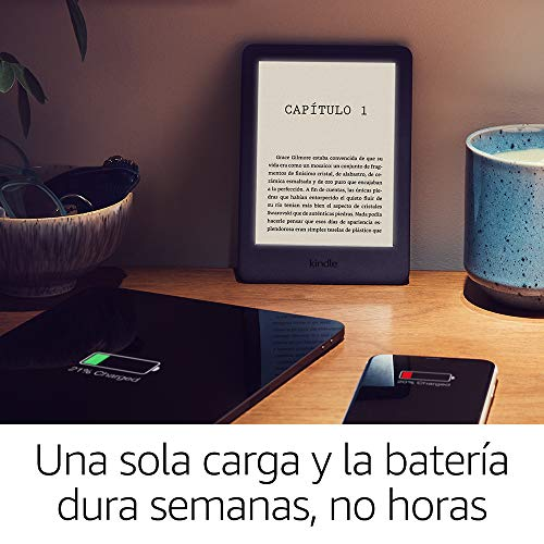 Lector electrónico en mesa, base de carga, texto en español: larga duración.