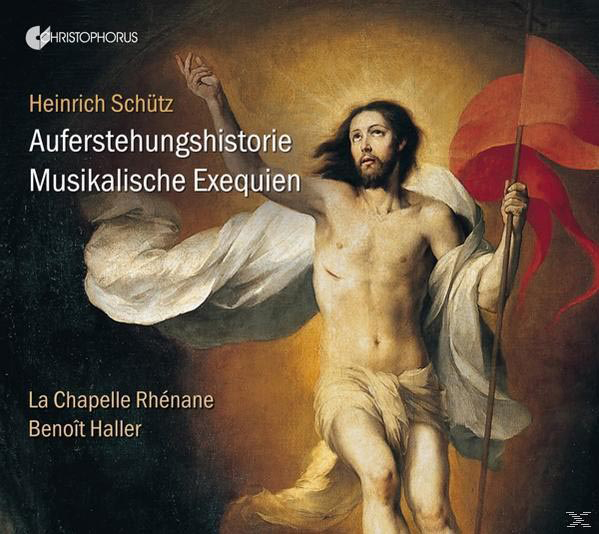 Albumcover mit einer Illustration von Jesus mit einer Fahne und deutschem Text. Der Künstler ist Heinrich Schütz.