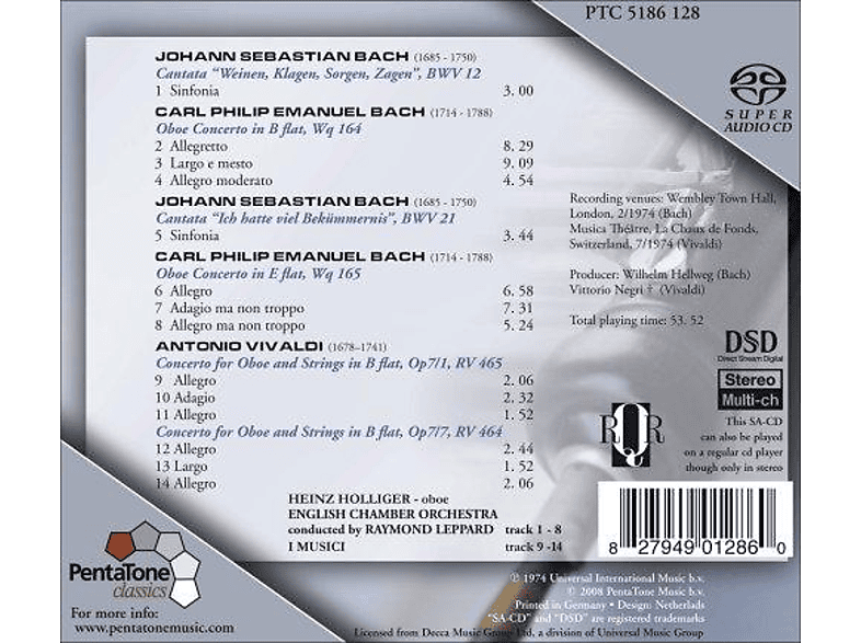 Thumbnail - Heinz Hollinger, English Chamber Orchestra - Sinfonias aus Kantaten BWV 12 & 21/4 Oboenkonzerte (SACD Hybrid)