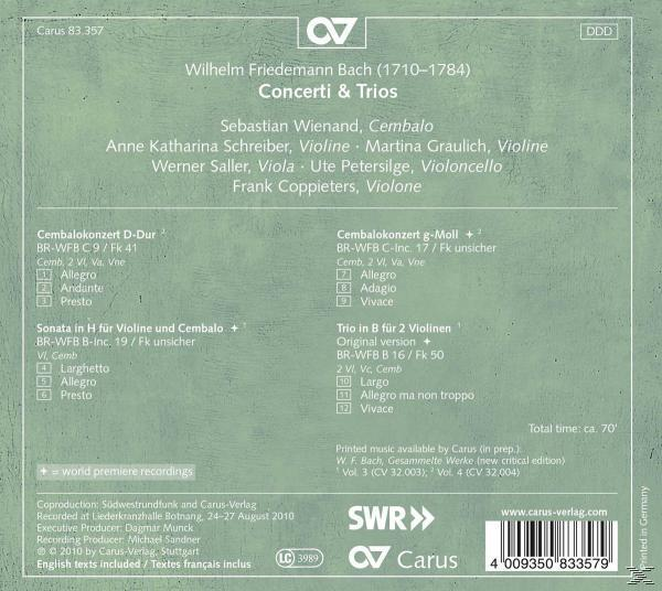CD-Cover mit Text über Konzerte und Trios, mit Namen und musikalischen Details.