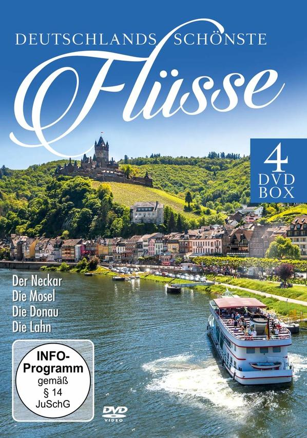 DVD-Cover von 'Deutschlands schönste Flüsse' mit einem Boot auf einem Fluss und einer Burg.