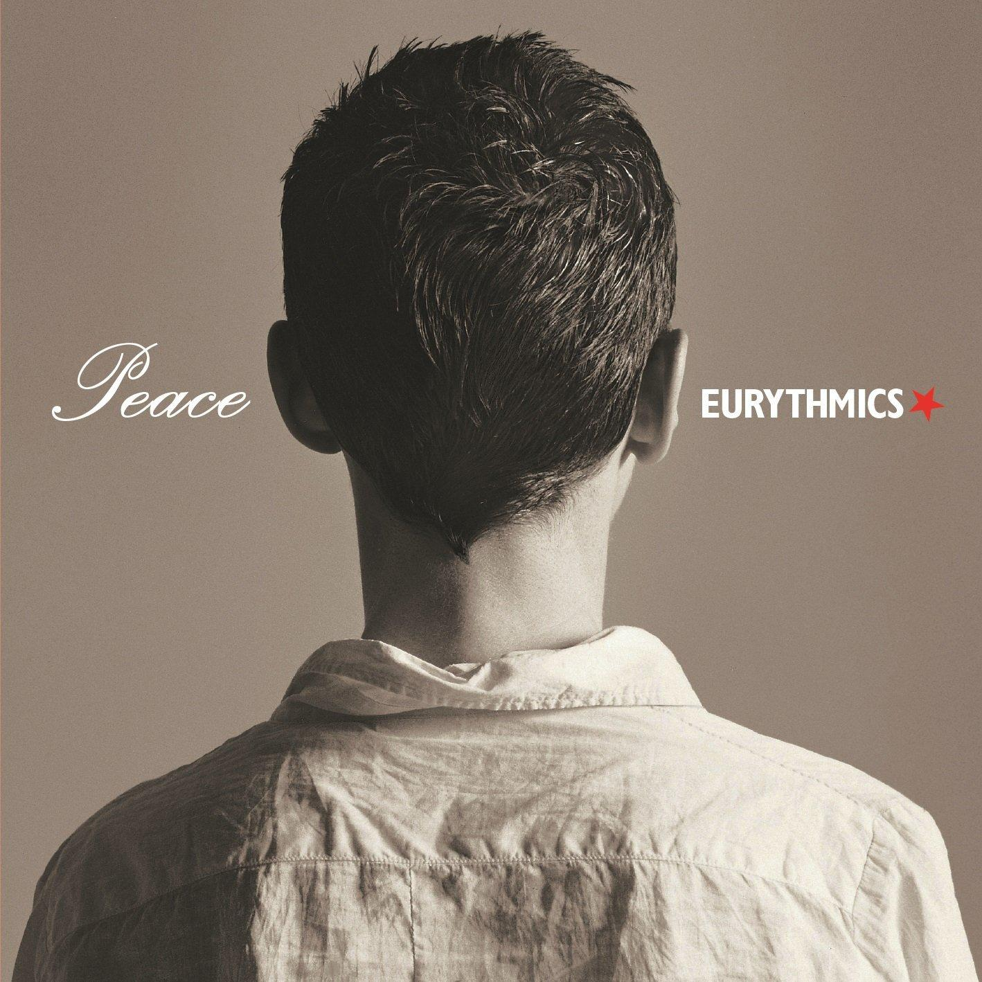 Album borító: Férfi háta, 'Peace' és 'Eurythmics' felirattal.