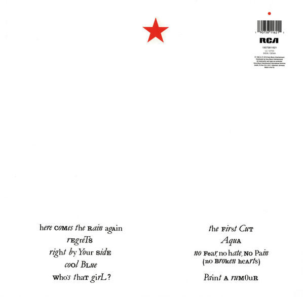 Album-Rückseite, weiß mit rotem Stern, Titelliste.