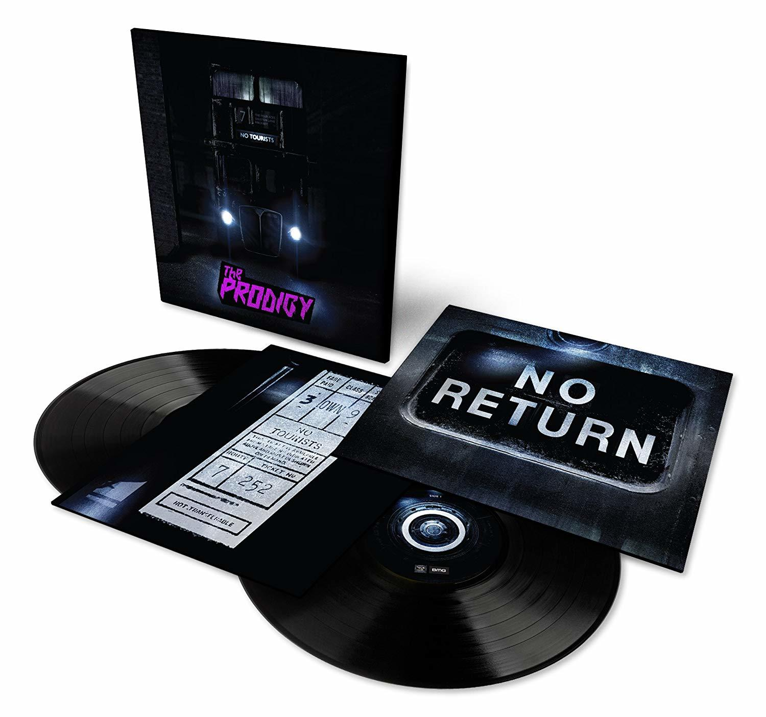 Albumcover von The Prodigy: schwarz mit beleuchtetem Bus und Bandnamen.