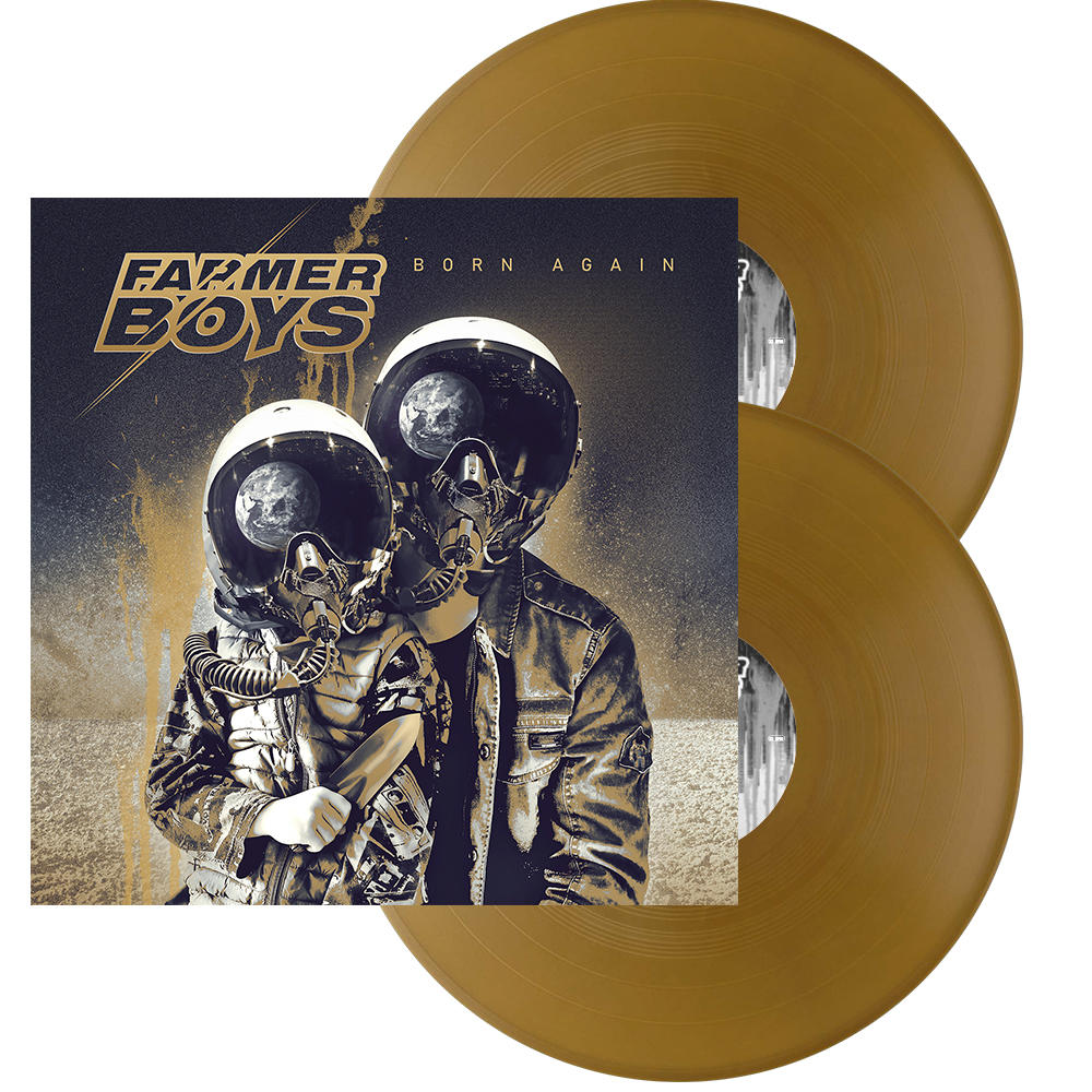 Albumcover: Astronauten, Titel Born Again und zwei goldene Schallplatten.