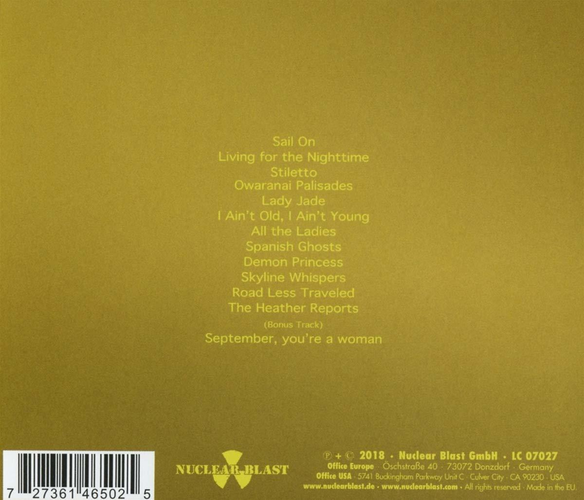 Goldene CD-Hülle mit Songtiteln in Weiß und dem Nuclear Blast-Logo.