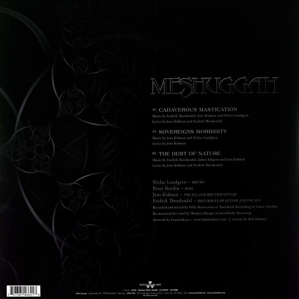 Albumcover von Meshuggah mit Songtiteln und Credits.
