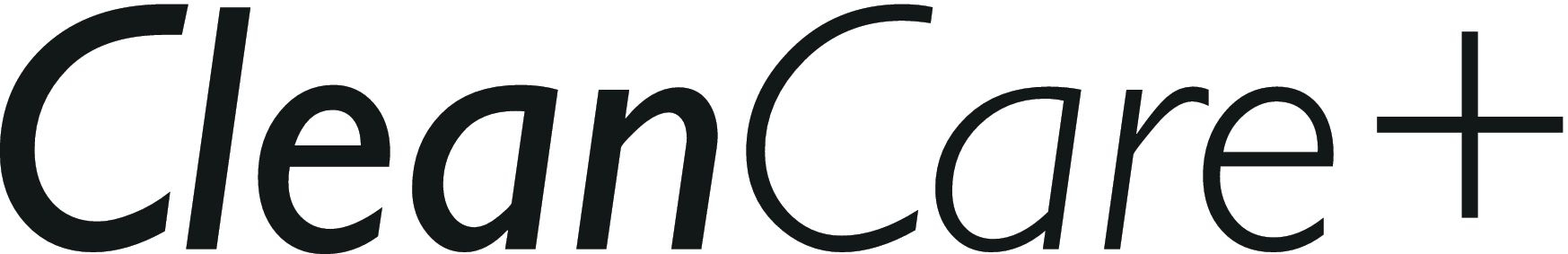Logotipo de texto CleanCare+ en fuente negra y negrita.