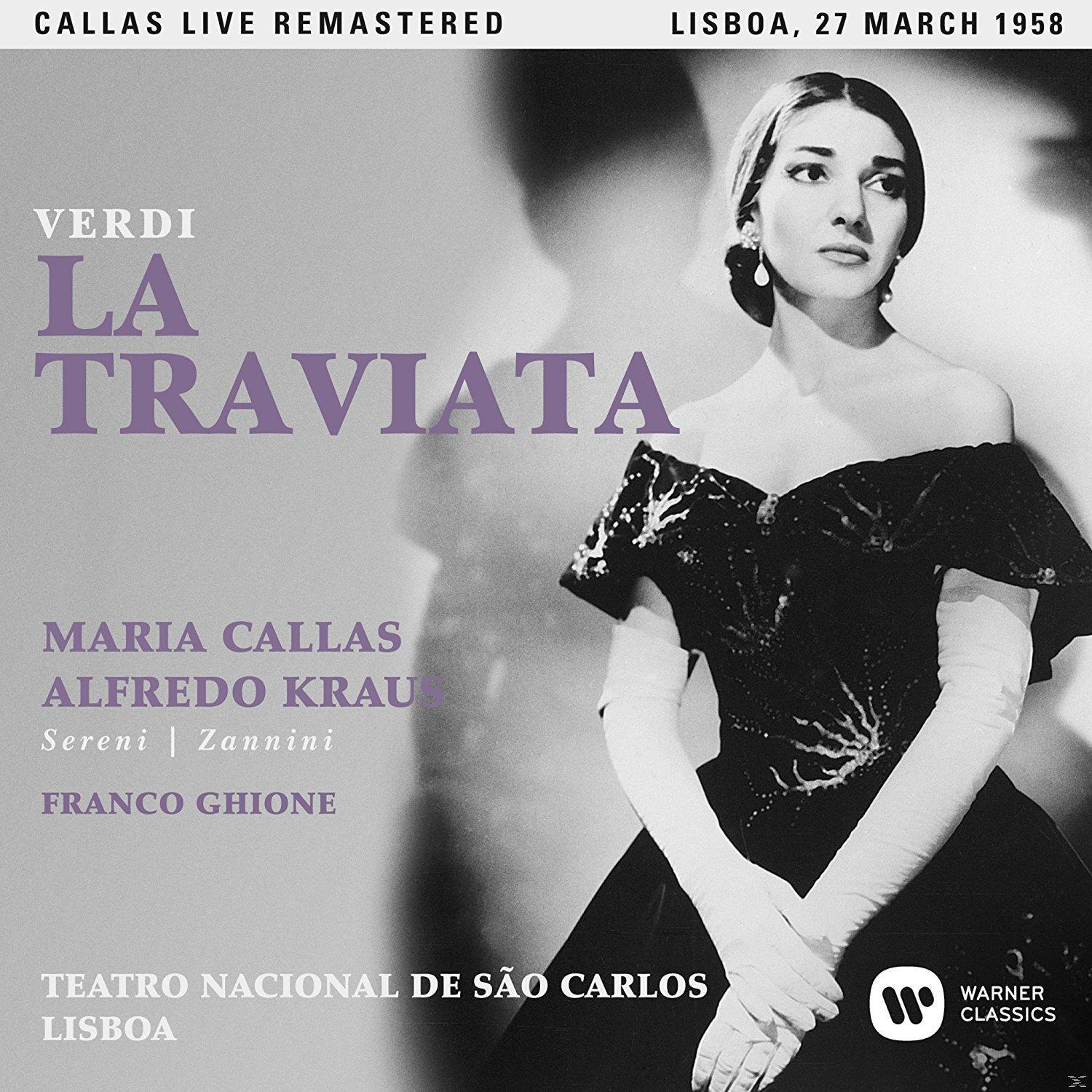 Albumcover mit Frau in Abendkleid. Text: 'LA TRAVIATA' und Künstlernamen.