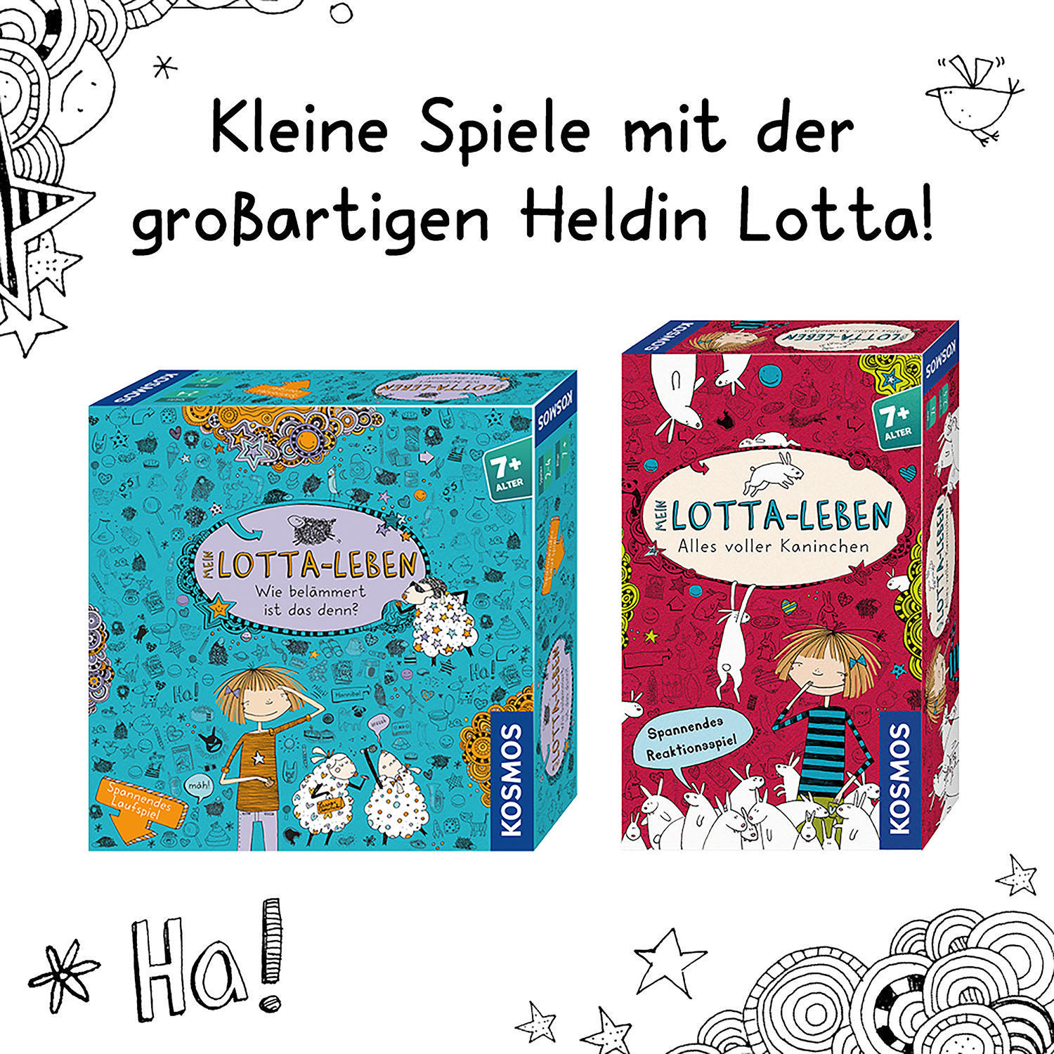 Zwei Kinderspielboxen. Eine blau, eine rot. Text auf Deutsch. Cartoon-Stil.