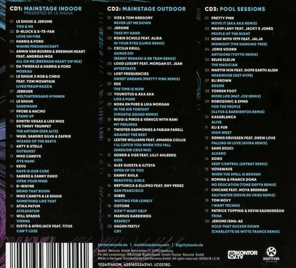 CD-Cover mit Titellisten für eine DJ-Musik-Compilation mit Mainstage und Pool Sessions.