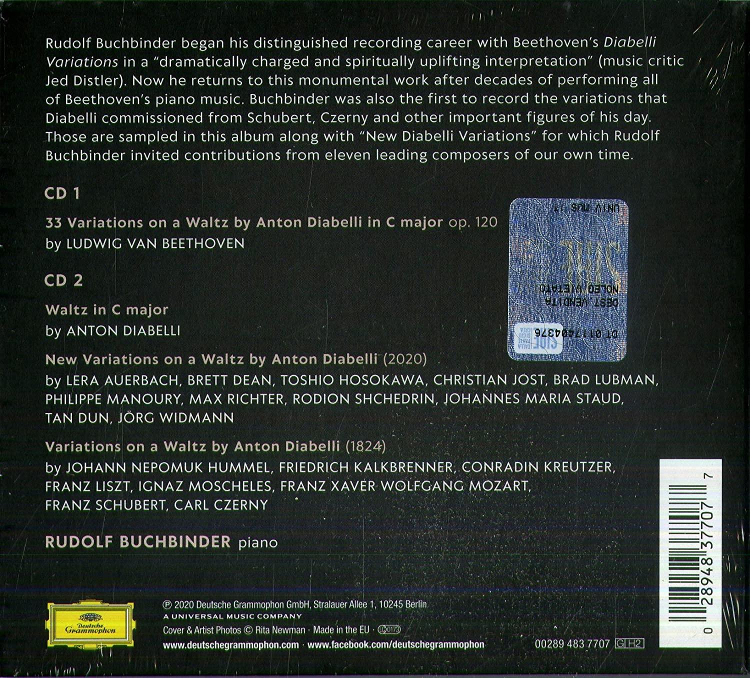 Albumcover mit Text über musikalische Variationen und den Künstler Rudolf Buchbinder.