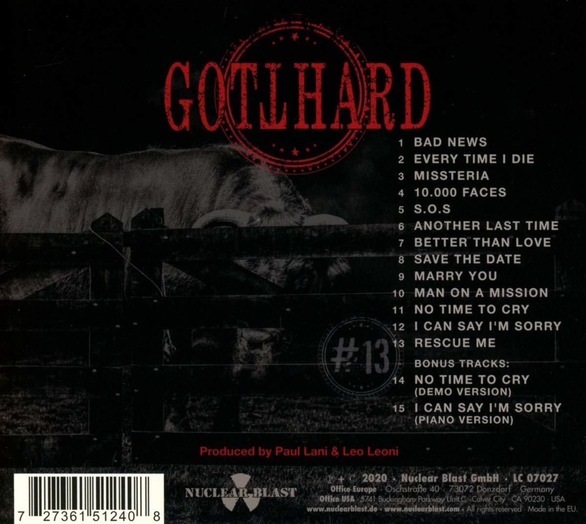 Albumhoes met een koe, hek en een lijst met songtitels van de band Gotthard.
