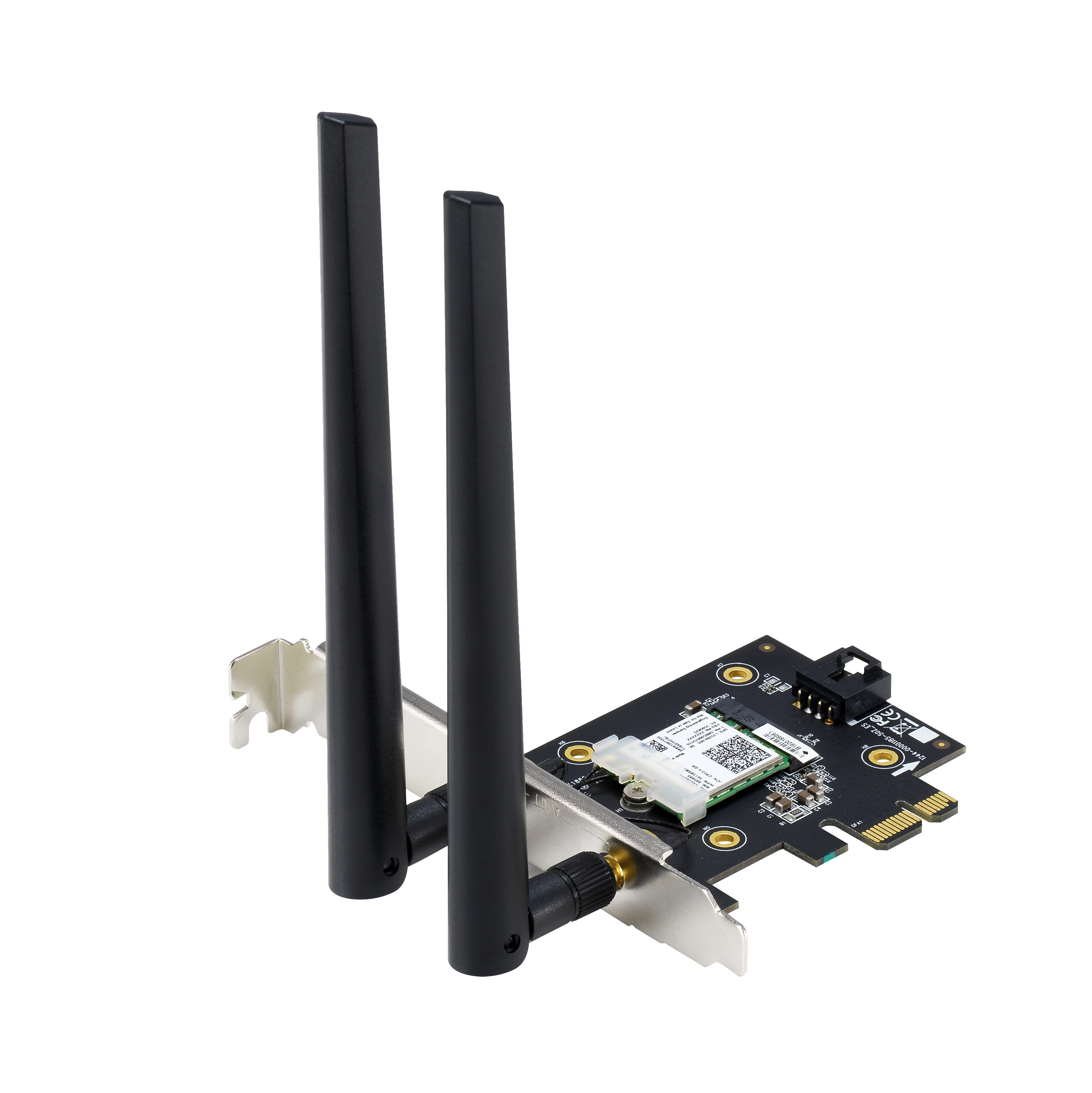 Eine schwarze WLAN-Netzwerkkarte mit zwei Antennen.