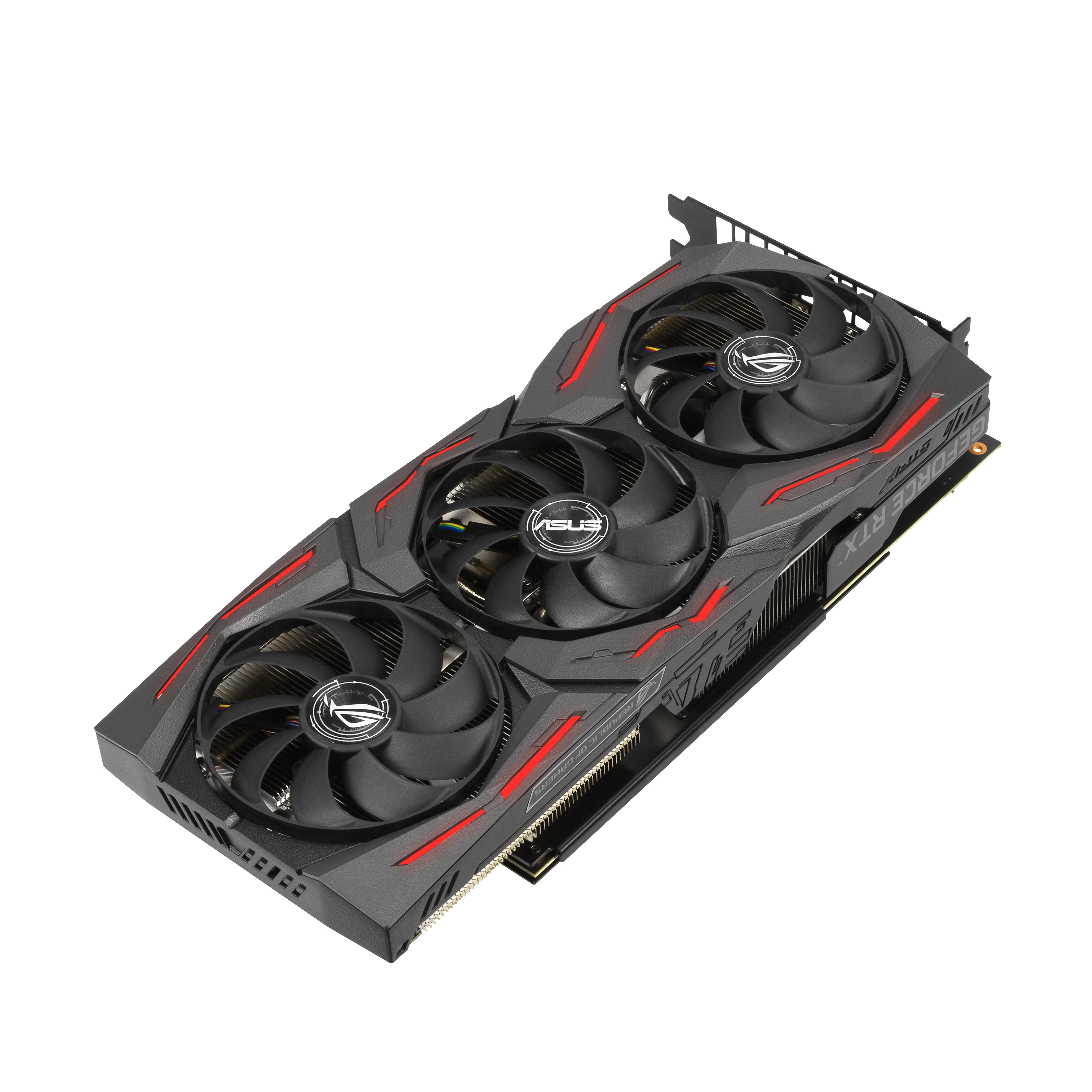 Schwarze und rote ASUS ROG RTX Grafikkarte.