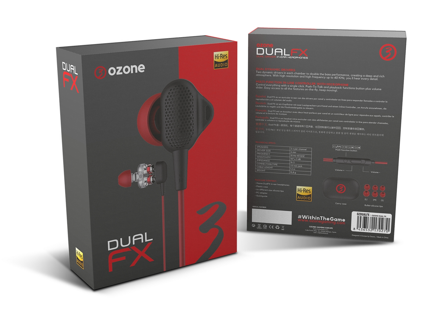 Auriculares gaming - Ozone Dual FX, Micrófono, Hi-Res, Cable, Rojo