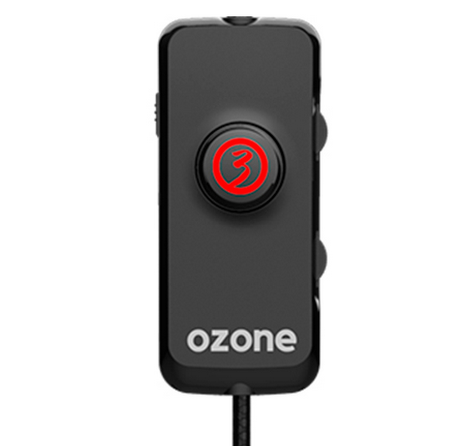 Panel de control Ozone negro con botón circular rojo iluminado y texto 'ozone' blanco.