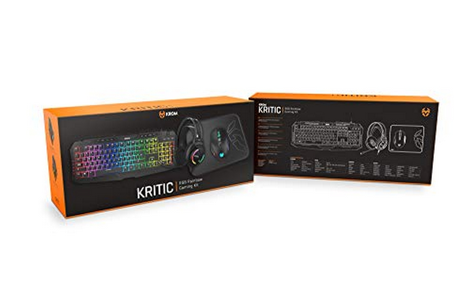 Pack gaming - Krom Kritic, Teclado, Auriculares, Ratón, Alfombrilla, Retroiluminado, USB, Negro