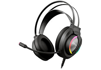 Auriculares gaming - Krom Stereo RGB, De diadema, Con cable, Para PC, Micrófono, RGB, USB, Jack 3.5mm, Negro